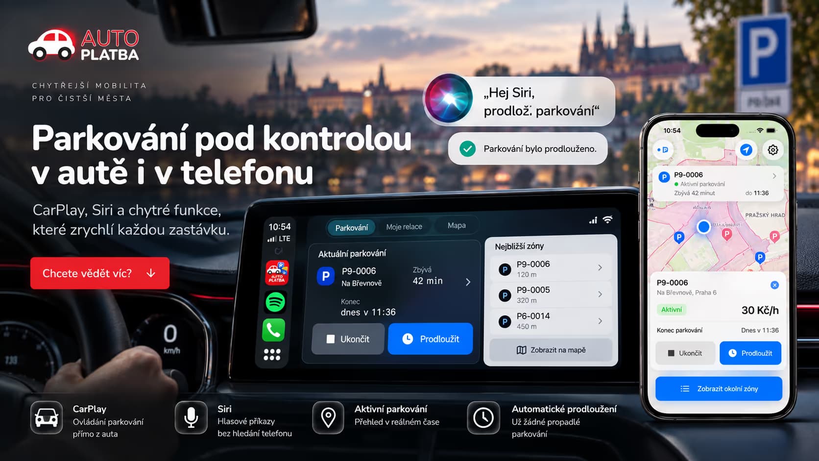 Autoplatba v CarPlay a na iPhonu, včetně povelu pro Siri