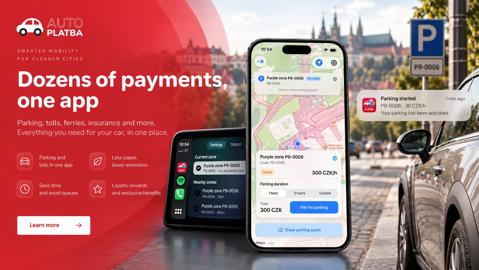 Autoplatba map, parking zone and payment