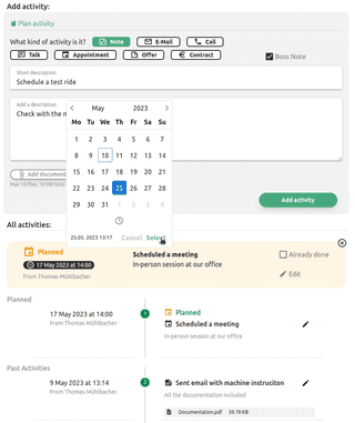 Activity Scheduling Datepicker